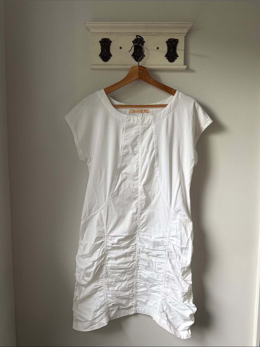 White Ruched Mini Dress Summer Vacation Lightweight Resortwear Cotton